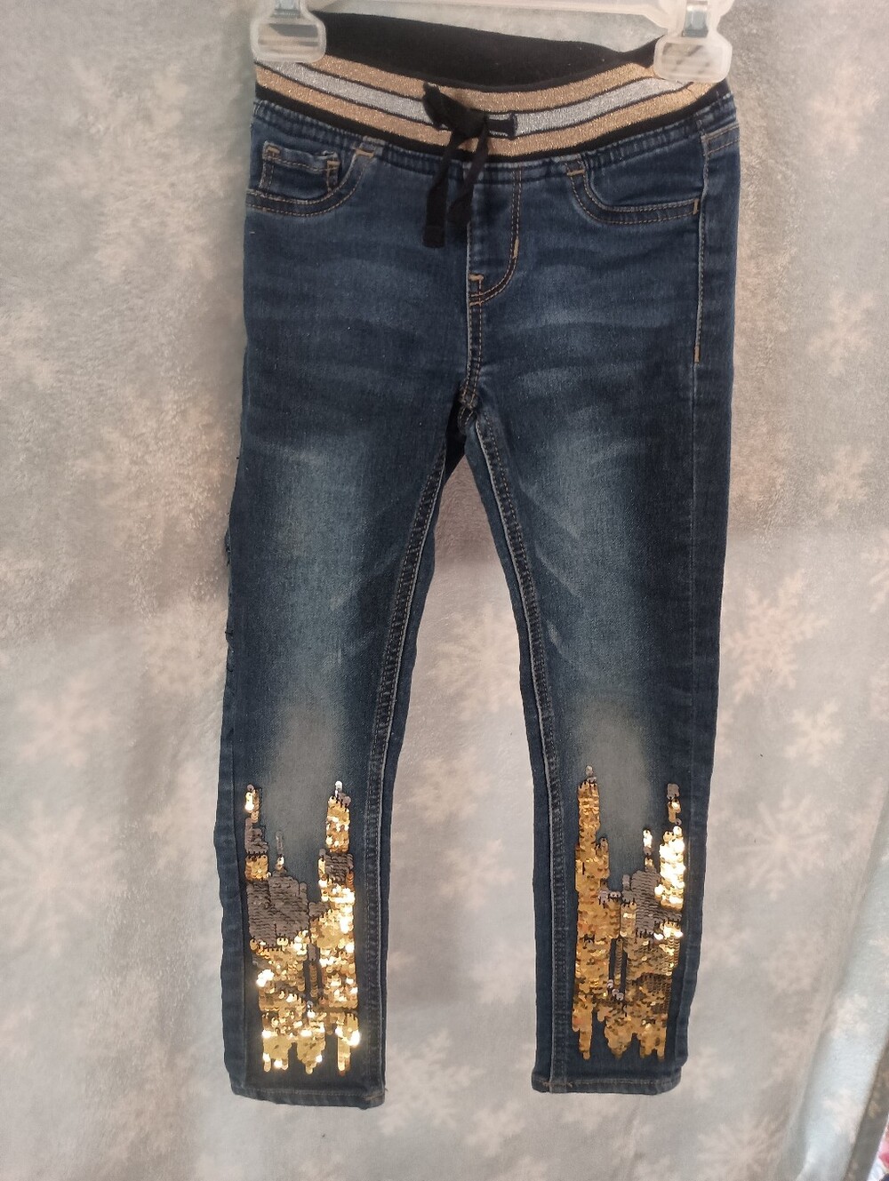 Girl's wonder nation Dark Blue Skinny Jeans with Gold Sequin Detail